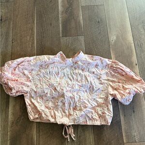 Anthropologie Floral  Pink Puff Sleeve Blouse